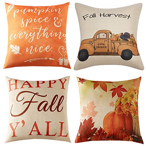 Book Cover Anickal Set of 4 Fall Pillow Covers Autumn Theme Farmhouse Decorative Throw Pillow Covers 20x20 Inch for Sofa Couch Decor