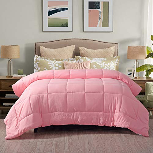 Book Cover Evolive All Season Pre Washed Soft Microfiber White Goose Down Alternative Comforter with Box Stitching (Pink, Twin)