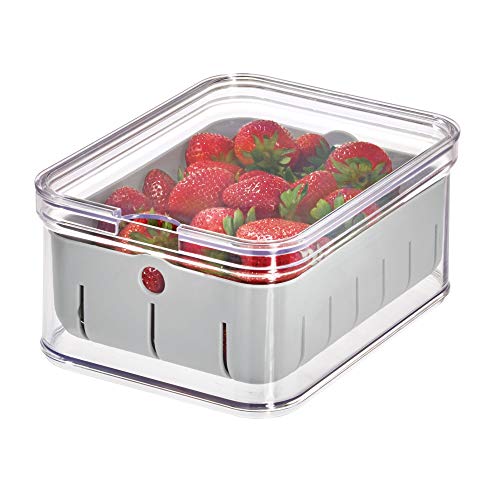 "iDesign Crisp BPA-Free Plastic Produce Storage Bin - 8.32"" x 6.32"" x 3.76"", Clear/Gray", berry bin