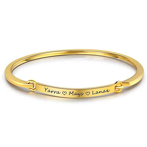 Molywoo Personalized Engraving Name Bar Bracelet for Girls Promise Bracelet for Girlfriend Custom Cuff Bracelet for Best Friends Anniversary Wedding Jewelry for Her