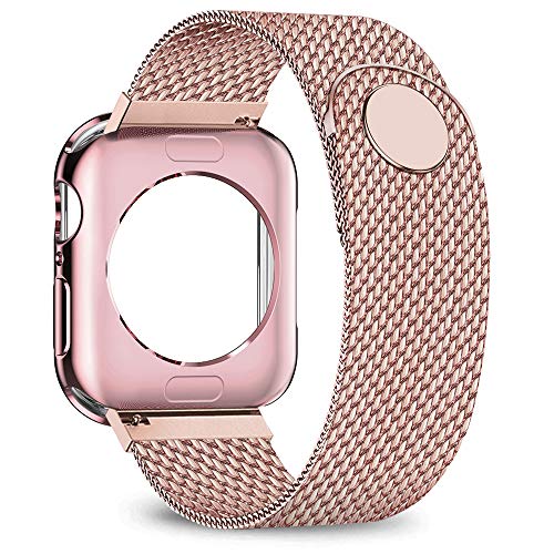 jwacct Compatible for Apple Watch Band with Screen Protector 38mm 40mm 42mm 44mm, Soft TPU Frame Case Cover Bumper Compatible for iwatch Series 1/2/3/4 Pink Gold