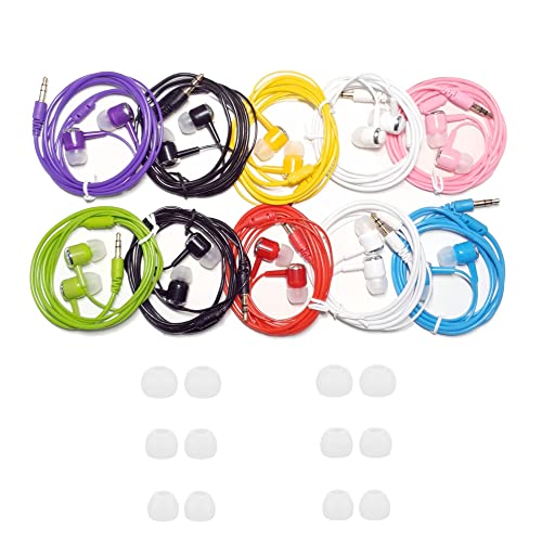 Book Cover Earbud Headphones 10 Pack with Ear Tip Replacements, Colorful Stereo Wired in-Ear Headsets Bulk for Mobile Cell Phones Tablets Laptops MP3 Music Player