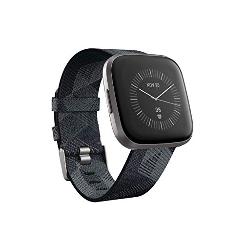 Book Cover Fitbit Versa 2 Special Edition Health & Fitness Smartwatch with Heart Rate, Music, Alexa Built-in, Sleep & Swim Tracking, Smoke Woven/Mist Grey, One Size (S & L Bands Included)