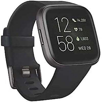 Book Cover Fitbit Versa 2 Health and Fitness Smartwatch with Heart Rate, Music, Alexa Built-In, Sleep and Swim Tracking, Black/Carbon, One Size (S and L Bands Included)