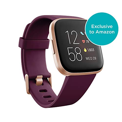 Book Cover Fitbit Versa 2 Health & Fitness Smartwatch with Heart Rate, Music, Alexa Built-in, Sleep & Swim Tracking, Bordeaux/Copper Rose, One Size (S & L Bands Included)