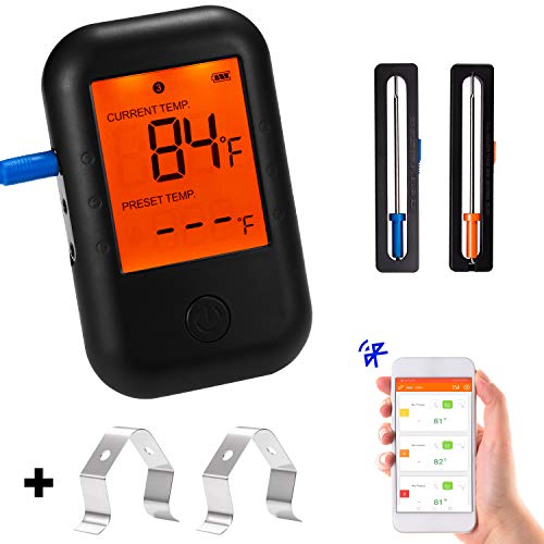 Deeteck Meat Thermometer for Grilling,Wireless Oven Grill Digital Thermometers with Dual Stainless Steel Temp Probe & Accurate Reading,Bluetooth Smoker Home Thermometer for Cooking,Turkey,Smoking,BBQ,