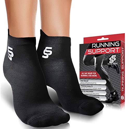 Sports Running Socks for Men & Women, Athletic Compression Ankle Support Black Anti Blister & Breathable Low Cut Socks (L/XL)