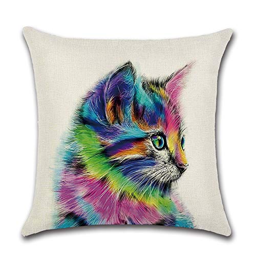Book Cover Artscope Throw Pillow Covers Farmhouse Decorative Cushion Cover 18 x 18 Inches Pillow Cover for Sofa Car Bedroom Living Room (Colorful Cat)