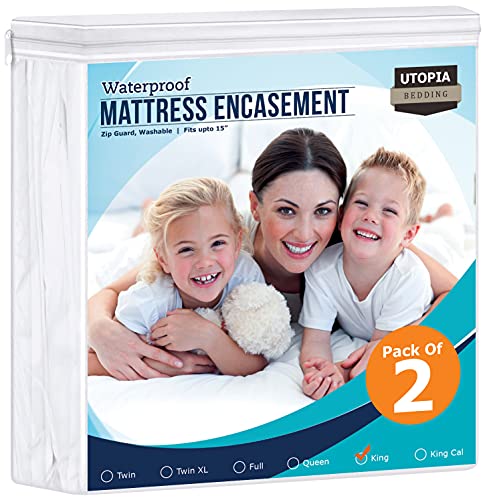 Utopia Bedding Zippered Mattress Encasement King, 100% Waterproof Mattress Protector, Absorbent, Six-Sided Mattress Cover (Pack of 2)