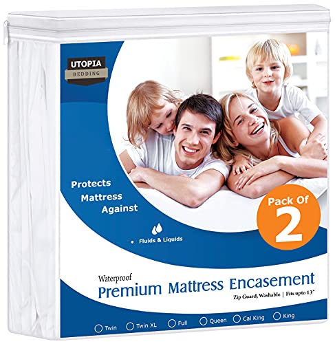 Utopia Bedding Premium Waterproof Mattress Encasement Full,135 GSM Zippered Mattress Protector, Six Sided Mattress Cover, Fits 13 Inches Deep (Pack of 2)