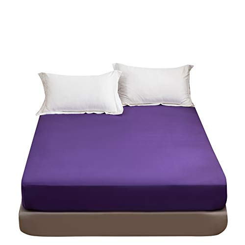 Fitted Bottom Sheet Only Premium 1800 Ultra-Soft Fade Resistant Brushed Microfiber Deep Pocket Queen Purple
