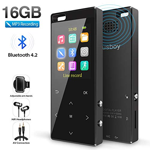 Book Cover MP3 Player, 16GB MP3 Player with Bluetooth 4.2, MP3 Direct Recording, Hi-Fi Lossless Sound Music Player with FM Radio/Voice Recorder, Pedometer,with an Armband, Support up to 128gb TF Card, Black