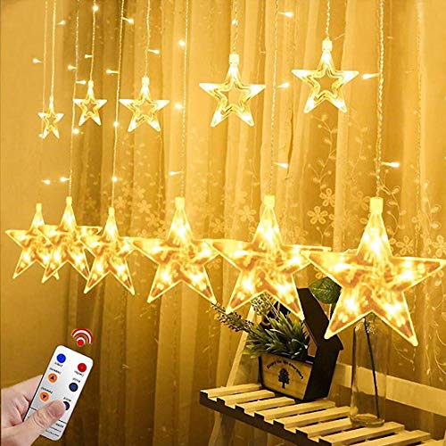 Book Cover Star Lights,Star String Lights for Bedroom Twinkle Lights Led Window Curtain String Light with 12 Stars 138 Led 8 Modes, for Xmas Wedding Party Garden Valentine's Day Outdoor Indoor Wall Decors