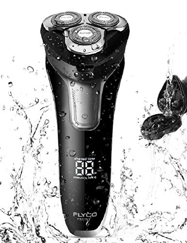 Electric Razor for Men, FLYCO Men's Rotary Shavers Wet & Dry with Pop-up Trimmer, LED Time Display, Travel Lock, Fast Charge, IPX7 Waterproof Men Electric Razor with Travel Case Perfect Gift