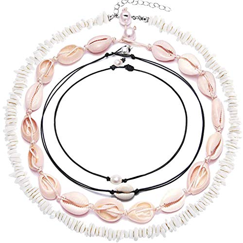 CARSHIER Natural Puka Chip Shell Choker Necklaces for Women Girls Hawaiian Cowrie Clam Vsco Girls Beach Shell Necklace Jewelry Set