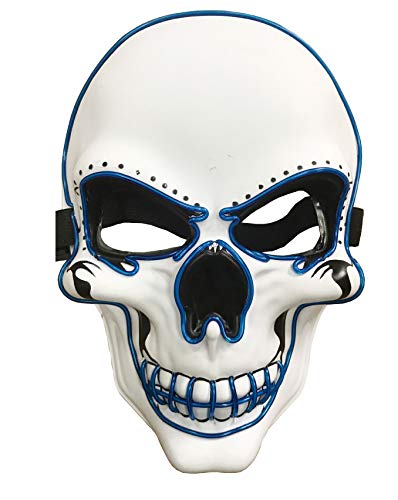 Light Up Mask Halloween Cosplay LED Scary Death Skull Mask EL Wire Mask for Festival Parties Blue