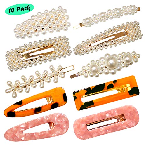 Book Cover Fashion Hair Clips Set, 10 Pcs Artificial Pearl Hair Clips Hair Pins Acrylic Resin Hair Barrettes Decorative Gold Bobby Pins for Women and Ladies Headwear Styling Tools