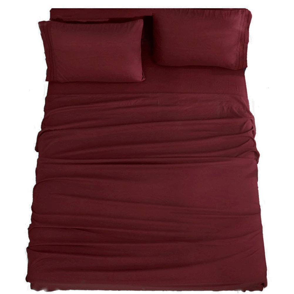 Book Cover SONORO KATE Bed Sheet Set Super Soft Microfiber 1800 Thread Count Luxury Egyptian Sheets 16-Inch Deep Pocket，Wrinkle -4 Piece (Burgundy, Queen) Burgundy Queen