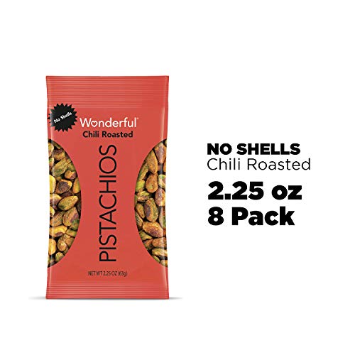 Wonderful Pistachios, No Shells, Chili Roasted, 2.25 Oz (Pack Of 8)