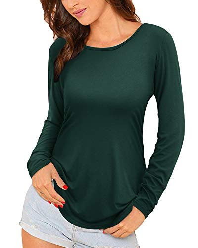 KILIG Women's Long Sleeve Round Neck Shirt Hollow Back Button Loose Tunic Top