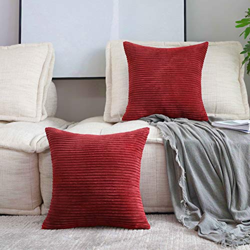 Book Cover Home Brilliant Christmas Pillow Covers 24x24 Set of 2 Striped Corduroy Decoration Textured Plush Velvet Euro Throw Pillow Sham Cushion Covers for Chair, 24 x 24 inch, Burgundy