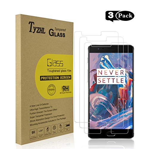 Book Cover Oneplus 3 and Oneplus 3T Tempered Glass Screen Protector, TyZHL Screen Protector 2.5D Round Edge,9H Hardness,Anti-Scratch, [3-Pack]