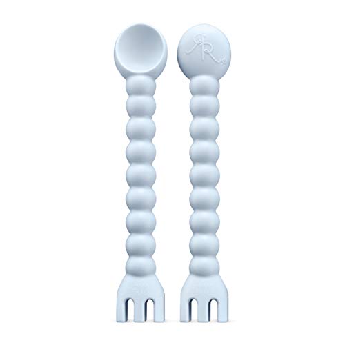Book Cover Ryan & Rose Cutie Tensils Baby Spoon and Fork [2 Pack] (Blue)