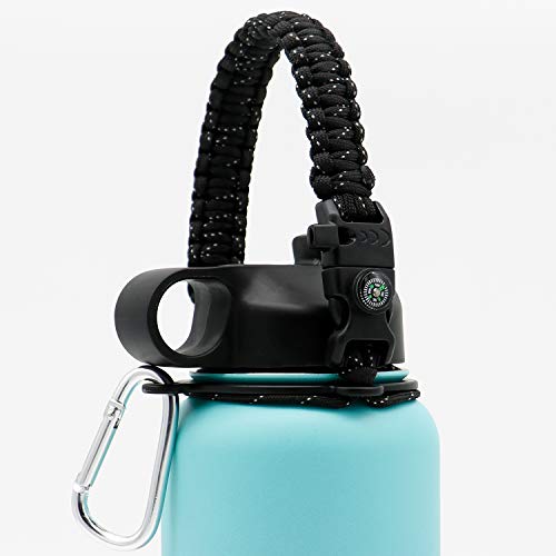 Slo Life Paracord Handle Strap Cord with Safety Ring and Carabiner for Hydro Flask and Other Wide Mouth Water Bottle for Hiking Camping Walking 12-64oz