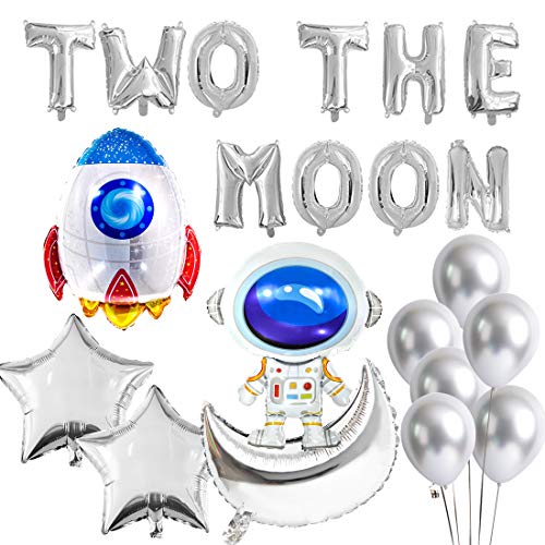 Kreatwow Two The Moon Space Party Balloons Astronut Spaceship 2nd Birthday Party Decorations Supplies
