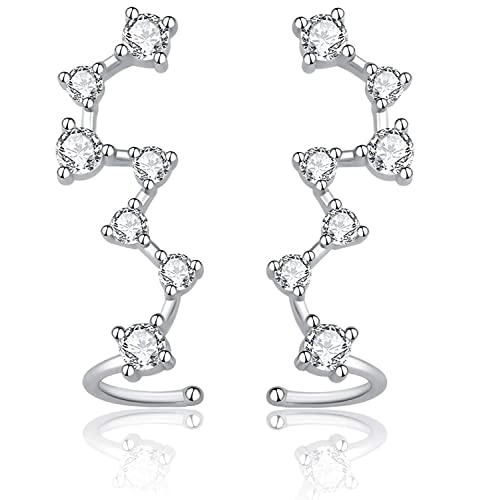 7 Crystals Ear Cuffs Hoop Climber S925 Sterling Silver Earrings Hypoallergenic Earring