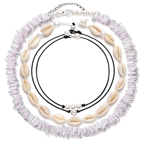 Book Cover 4 Pcs Shell Choker Necklace  Chips 14 16 18 Inch Seashell Short Hawaiian  Summer Beach Bohemia Jewelry Set Cowrie Beads Cord Pearls Pendants for Women Girls Adjustable Necklaces
