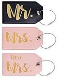 Casmonal Mr Mrs Leather Luggage Tags Travel Tags Cute Couples Honeymoon Wedding Bridal Gift 3 pcs Set (Version 1)
