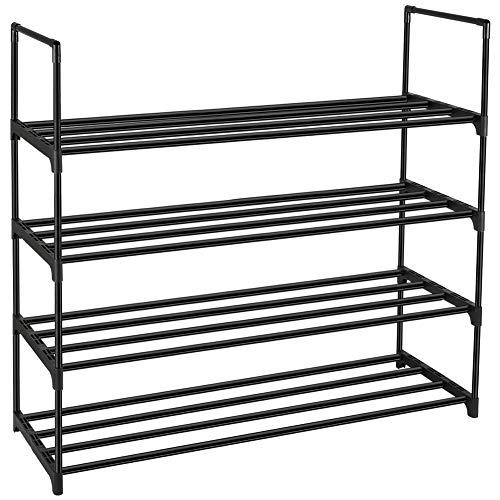 DazHom 4-Tier Shoe Rack, Shoe Racks Storage Organizer Cabinet, Closet Stackable Shoe Tower Shelf Space Saving Durable Metal Organizer Rack Holds 20 Pairs, Black