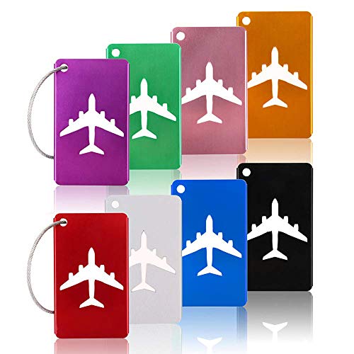 8Pcs KT-APSR Luggage Tags Set with Name ID Card, Upgrade Durable Travel Bags Tags, Metal Suitcase Tags with Strings