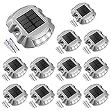 VOLISUN Solar Deck Lights Driveway Dock Lights, 12-Pack Led IP68 Waterproof Outdoor Warning Step Lights for Driveway Sidewalk Garden Pathway Yard(White, Auto On/Off