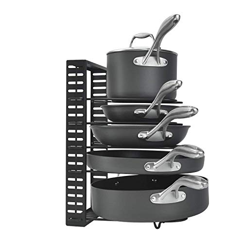 IDEALCRAFT Pot Rack Organizer, 5 Tiers Adjustable Pots and Pans Holder for Kitchen Cabinet Pantry Space Saving, Black