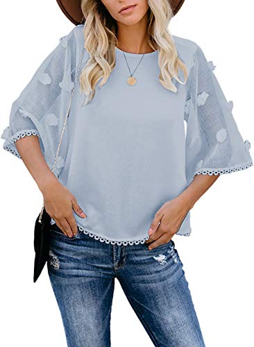 Asvivid Womens Summer Button Down V Neck Tops Bell Sleeve Chiffon Blouses Casual Loose Tie Knot T-Shirt