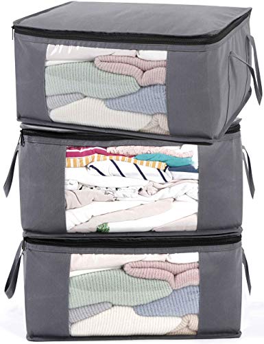 ABO Gear G01 Bins Bags Closet Organizers Sweater Clothes Storage Containers, 3pc Pack, Gray, 3 Count