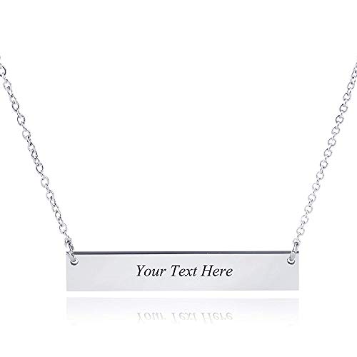 Alicia-E Personalized Stainless Steel Bar Necklace Custom Name Bar Necklace Jewelry Gift for Women and Men (Silver)