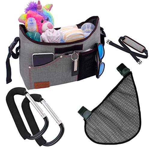 Universal Stroller Organizer with Cup Holders - Mesh Side Sling and Stroller Hooks Included - Convenient Stroller Accessories for Moms and Dads - Toddler/Baby Stroller Accessories Organizer