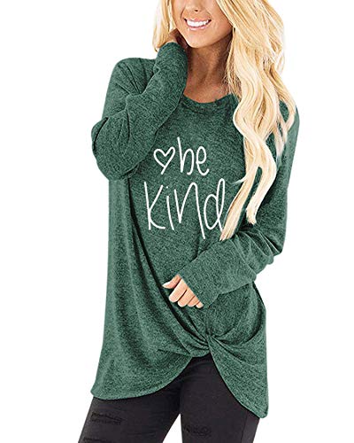 AELSON Women's Faith Printed Tees Tops Long Sleeve Twist Knot Side T Shirt Casual Fit Blouse Tops