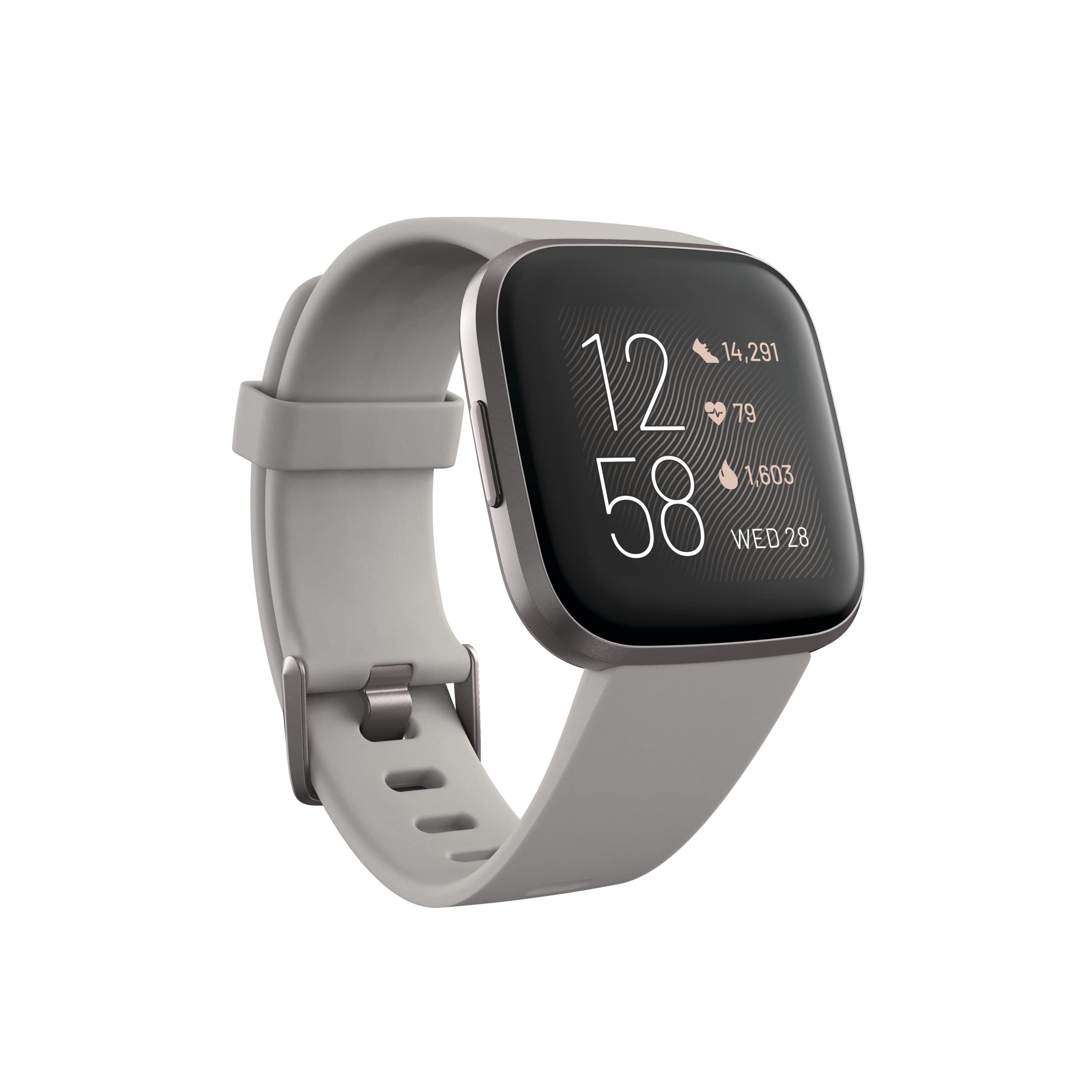 Fitbit Versa 2 Health and Fitness Smartwatch with Heart Rate, Music, Alexa Built-In, Sleep and Swim Tracking, Stone/Mist Grey, One Size (S and L Bands Included) Stone/Mist Grey Versa 2 Smartwatch