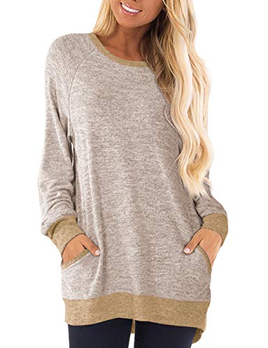DJT Women's Soft Color Block Casual T Shirts Pockets Sweatshirts