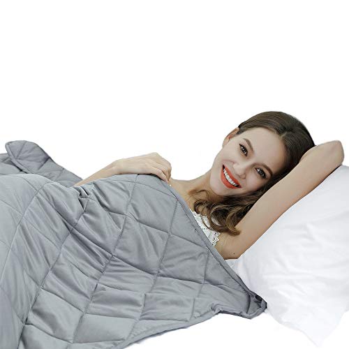 WarmHug Weighted Blanket for Adult 15 lbs, 48 x 72 Inches Heavy Blanket with 100% Cotton and Cool Glass Beads for Good Sleep, Fit Twin or Full Size Bed, 8 Loops, 3.0