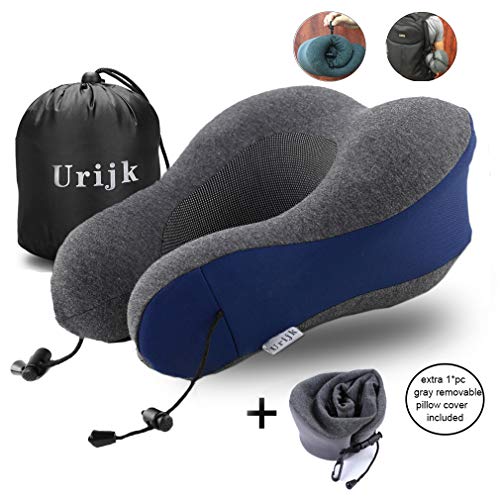 Travel Pillow for airplanes,100% Memory Foam Neck Pillow with 2 Sweat Resistant Cases,Adjustable Neck Support Cervical Pillow,Airplane Travel Kit with Ergonomics M Design,Flight Travel Gear for Men Wo