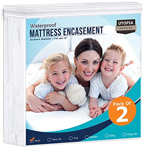 Utopia Bedding Zippered Mattress Encasement Twin, 100% Waterproof Mattress Protector, Absorbent, Six-Sided Mattress Cover (Pack of 2)