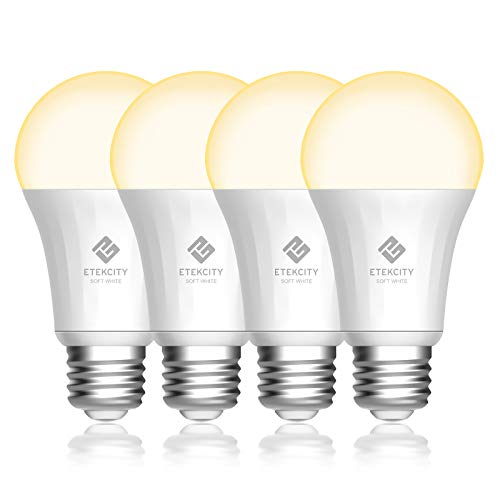 Etekcity ESL100 Smart Light Bulb Works with Alexa, Google Home and IFTTT, A19 E26 Soft White Dimmable LED, 9W (60W Equivalent), 806LM, 2700K, No Hub Required, 4 Pack