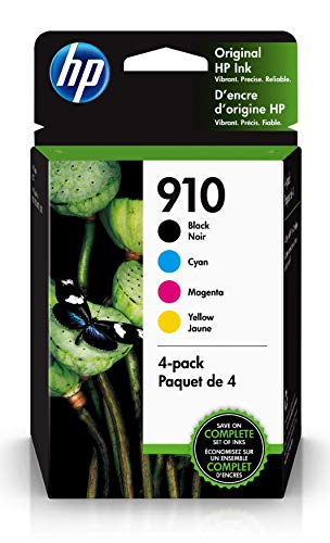 HP 910 | 4 Ink Cartridges | Black, Cyan, Magenta, Yellow | 3YL61AN, 3YL58AN, 3YL59AN, 3YL60AN