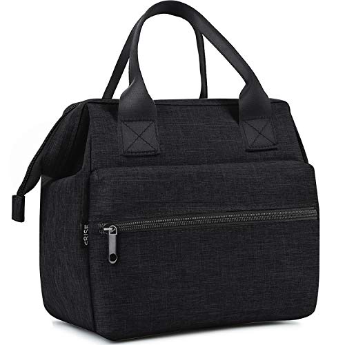 SRISE Lunch Bag Insulated Lunch Box, Wide-Open Meal Prep Lunch Tote Bags Durable Nylon Snacks Organizer for Men and Women - Black