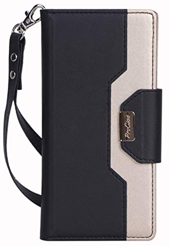 ProCase Galaxy Note 10 Plus/Note 10+ 5G Wallet Case Flip Cover for Women, Stylish Folio Case with Card Holders Mirror Wristlet Strap, for Galaxy Note 10+ Plus -Black